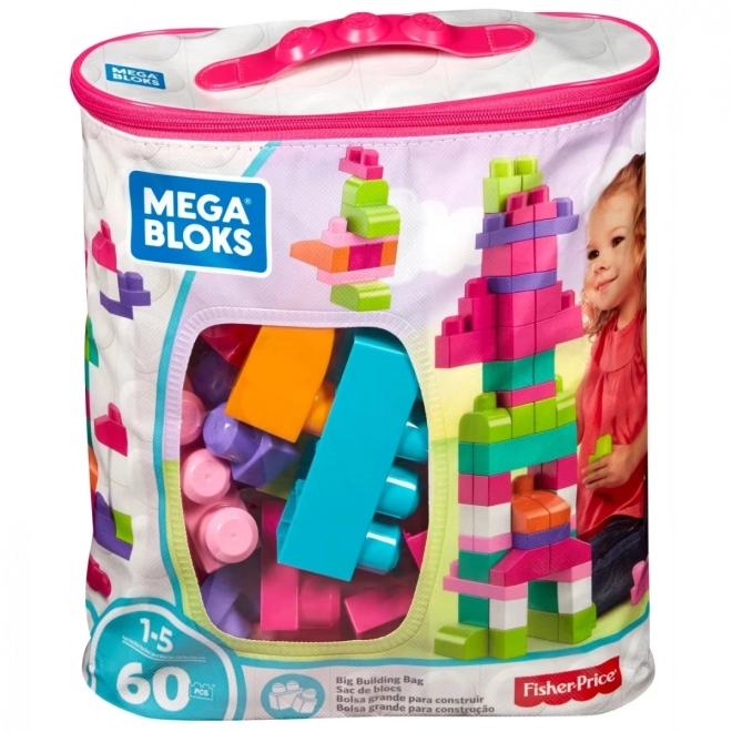 Klocki w plastikowej torbie - kolor różowy, 60 elementów