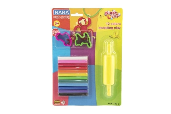 Plastelina NARA 100g 12szt z foremkami 2szt z wałkiem na karcie 18,5x26cm