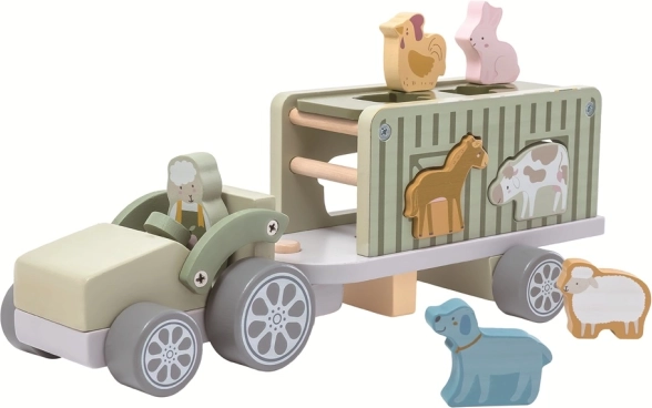 2Kids Toys drewniany samochodzik ze zwierzątkami i sorterem kształtów