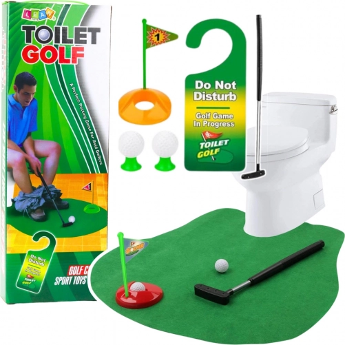 Zabawny toaletowy zestaw golfowy z matą, putterem i piłeczkami