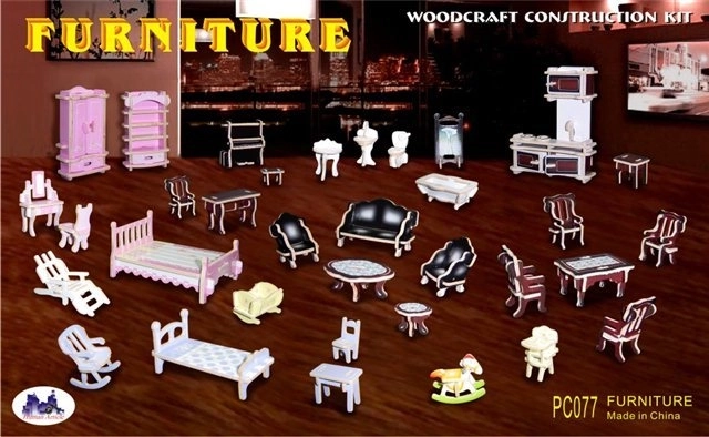 Drewniane 3D puzzle mini meble – kolorowa układanka