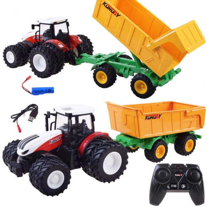 Zdalnie sterowany traktor z gumowymi kołami + przyczepa RC0601