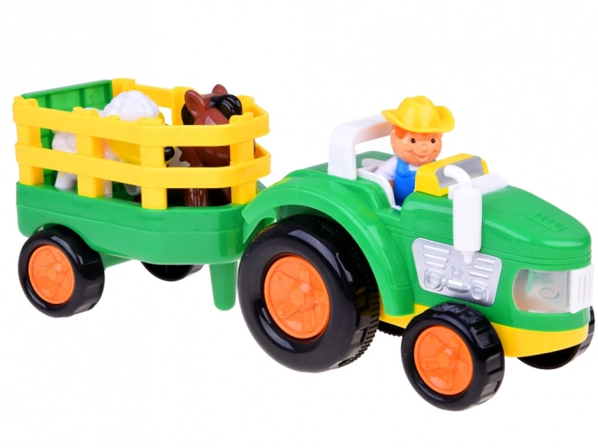 Rolniczy traktor z przyczepą i zwierzętami dźwięk + światło ZA5390