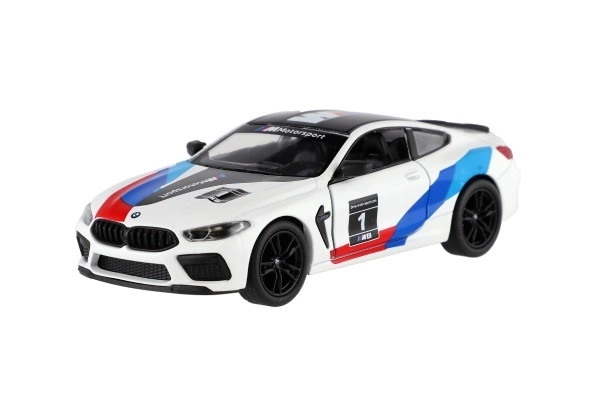 Samochód Kinsmart BMW M8 Competition Coupé 1:38 metal/plast 12,5cm 4 kolory na napęd wsteczny 12 sztuk w pudełku