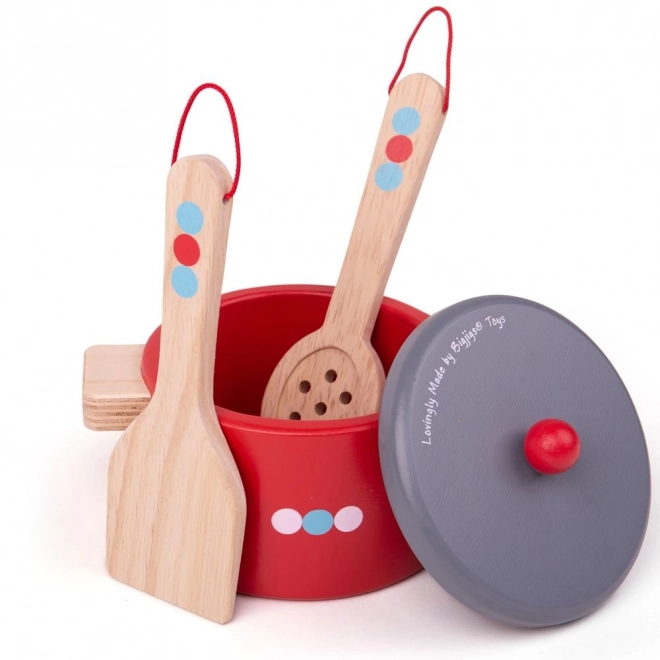 Bigjigs Toys Drewniany zestaw naczyń z kropkami