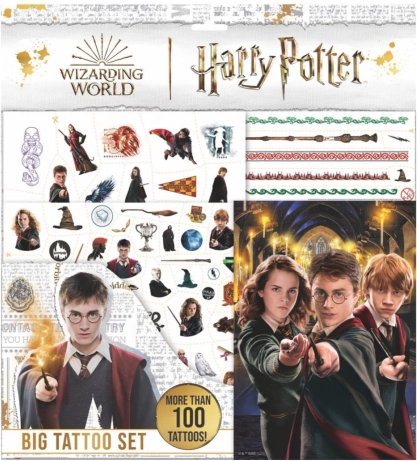 Duży zestaw tatuaży HARRY POTTER z kolorowankami w saszetce