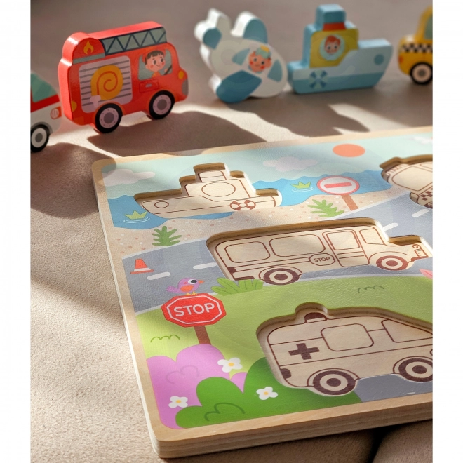 Drewniane puzzle Montessori miasto