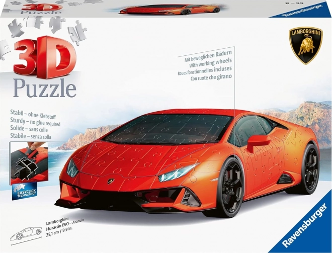 Puzzle 108 elementów 3D Pojazdy Lamborghini Huracan Evo Arancio