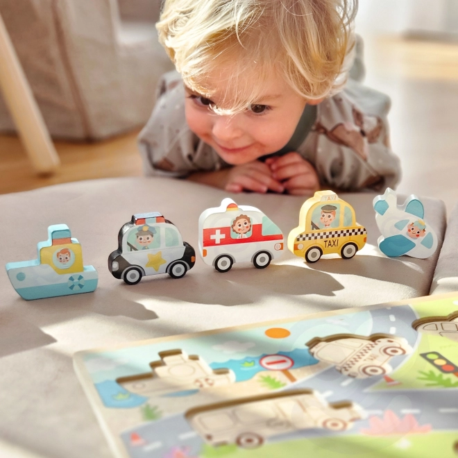 Drewniane puzzle Montessori miasto