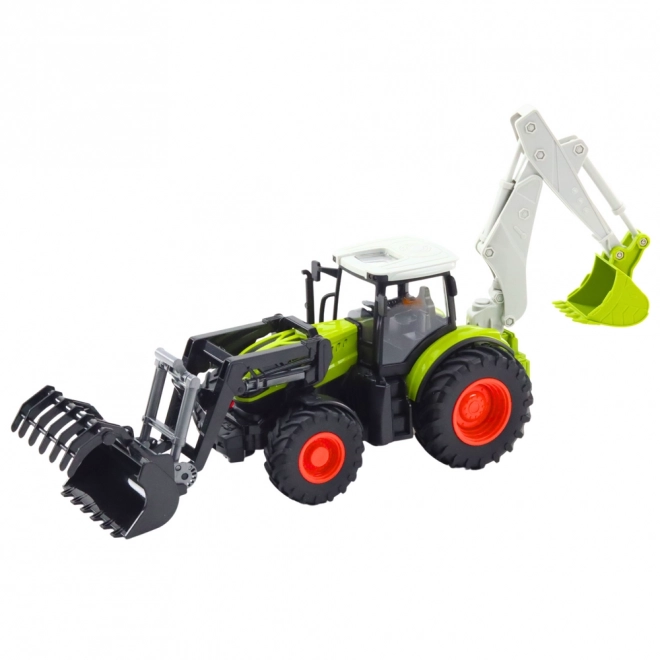 Zabawny traktor z obrotową łopatą i koparką