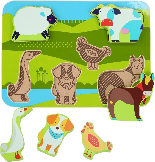 drewniane puzzle wkładankowe farma zwierzątka LUCY & LEO, 7 elementów