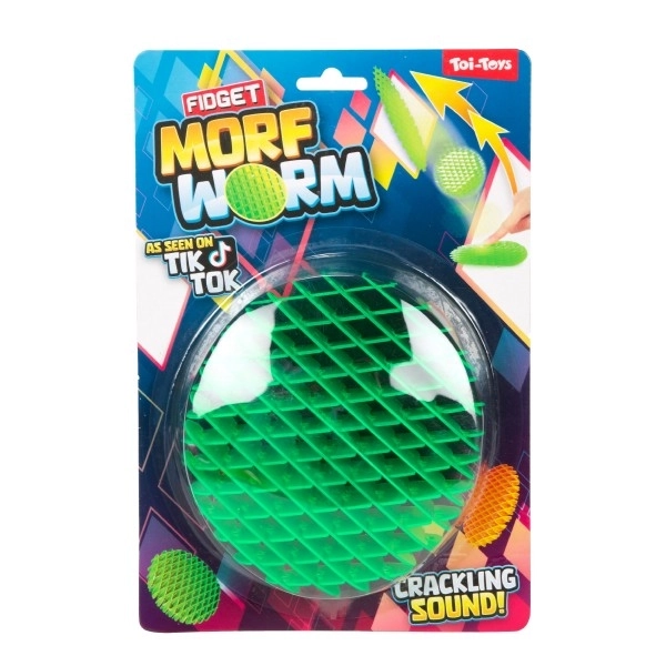 Fidget robak zmieniający kształt antystresowy plastik 13cm 6 kolorów na karcie