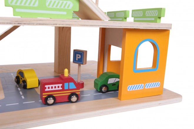 Drewniany tor garażowy z windą + samochodziki Ecotoys