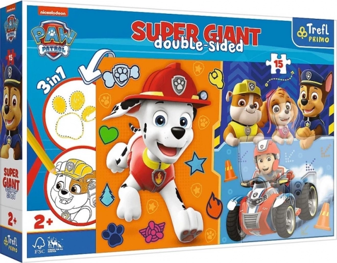 Wielkie dwustronne puzzle 15 elementów PAW PATROL 3w1