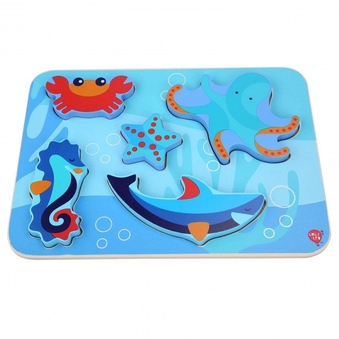 Lucy & Leo Morskie Zwierzęta - drewniane puzzle do układania 6 kawałków