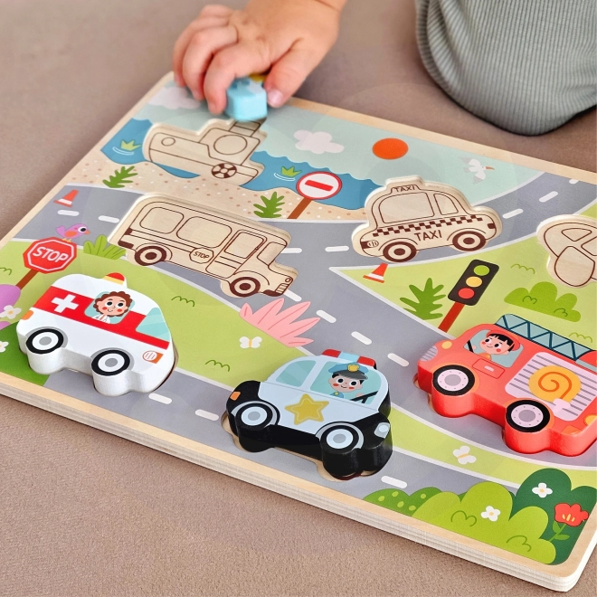 Drewniane puzzle Montessori miasto