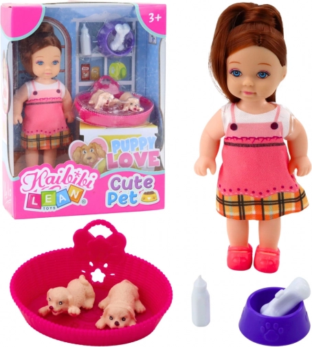 Mini lalka z dwoma szczeniętami i akcesoriami