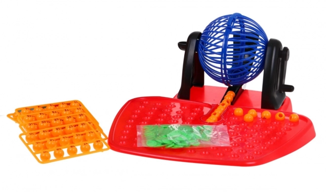 Gra dla dzieci Bingo 4+ Loteria Liczb + Maszyna losująca z bębnem + Kulki z liczbami + Karty Żetony