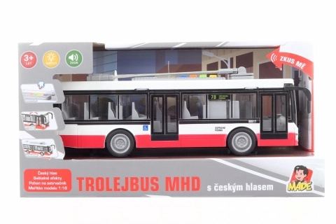 trolejbus z czeskim głosem z napędem bezwładnościowym i efektami świetlnymi 28 cm