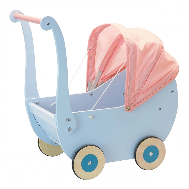 Petitcollin Drewniany wózek niebieski (dla lalek do 40 cm)