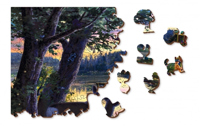 Drewniane Puzzle Wooden City Wieczór w domu nad jeziorem 2w1, 505 elementów EKO