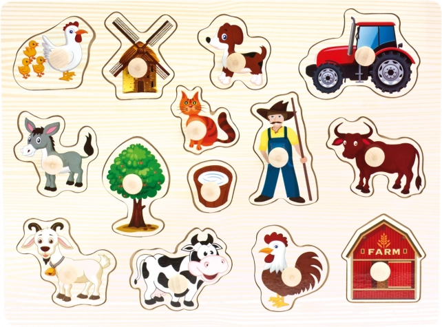 Bino drewniane puzzle farma 14 elementów