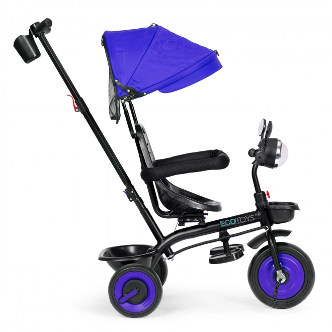 Dziecięcy rowerek trójkołowy 3w1 z obrotowym siedziskiem, daszkiem, niebieski, ECOTOYS