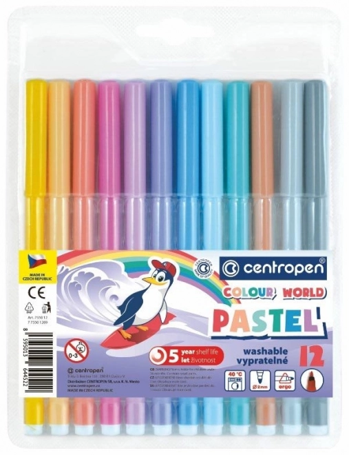 CENTROPEN Flamastry 12 kolorów Pastel