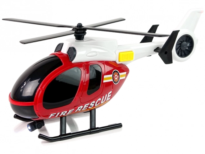Zestaw Strażacki Ciężarówka Wóz Strażacki Helikopter Światła Dźwiękowe Czerwony