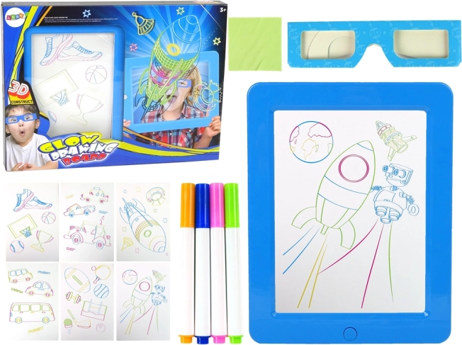 magiczna podświetlana 3D tablica do rysowania – niebieska