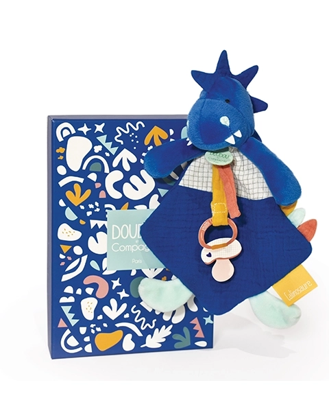 Doudou Zabawka z uchwytem na smoczek dinozaur niebieski 23 cm