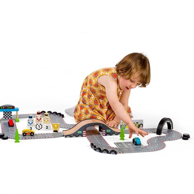 Bigjigs Rail Drewniana autostrada dzień wyścigu
