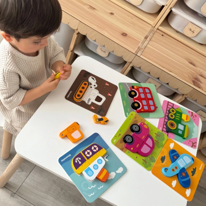 Woopie drewniane puzzle pojazdy Montessori FSC