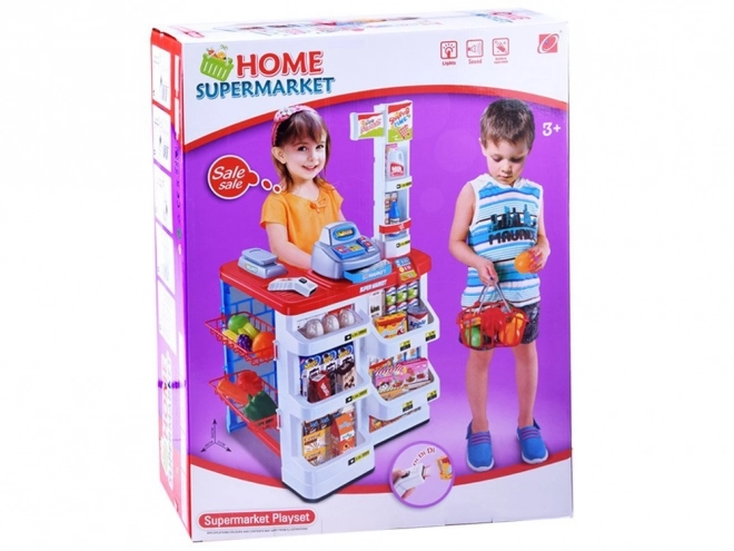 Dziecięcy supermarket z kasą i skanerem