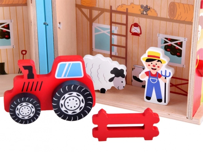 Drewniany składany domek z farmą zwierząt