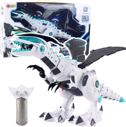 RC robot dinozaur zdalnie sterowany ze światłami i dźwiękami – biały