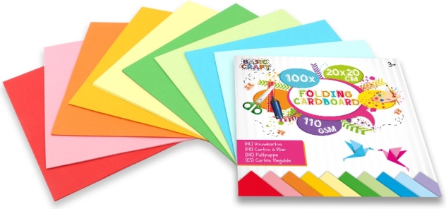 Zestaw kolorowych papierów origami 20 × 20 cm, 50 arkuszy, 110 g/m²