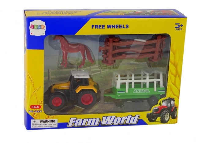 Zestaw Zabawek Farma - Traktor, Przyczepa i Koń 1:64