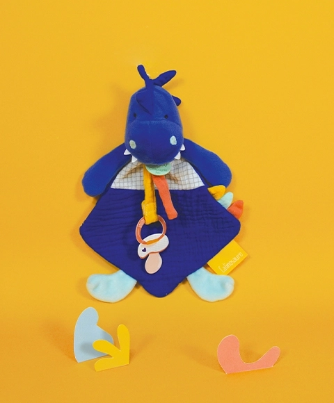 Doudou Zabawka z uchwytem na smoczek dinozaur niebieski 23 cm