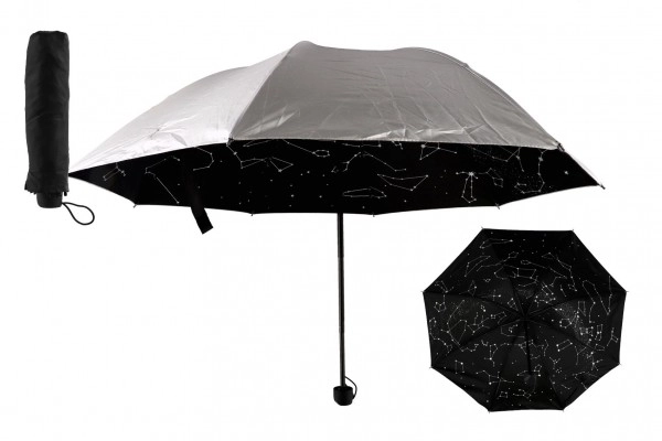 Parasol gwiaździste niebo składany 25cm tkanina/metal dla dorosłych srebrny w etui