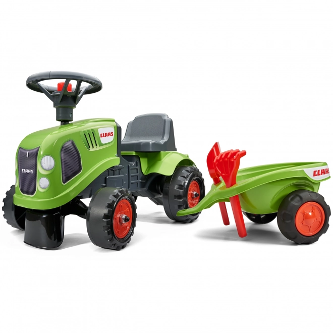 Jeździk traktor Claas zielony z kierownicą i przyczepą