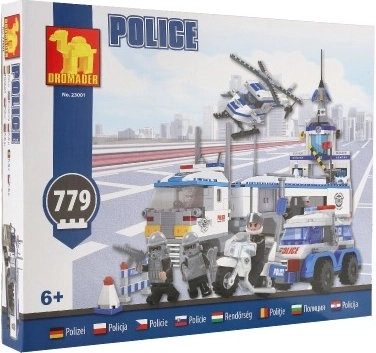 Klocki Dromader Policja Auto+Śmigłowiec+Stacja 23001 779 szt. w pudełku 55x43x7 cm