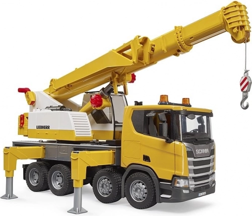Bruder SCANIA z dźwigiem LIEBHERR – mobilny żuraw 1:16 ze światłami i dźwiękami