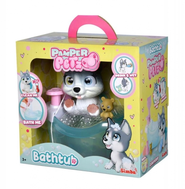 Piesek Husky Pamper Petz w wannie