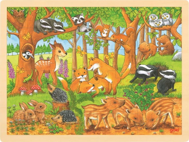 Goki drewniane puzzle leśne zwierzęce maluchy 48 elementów