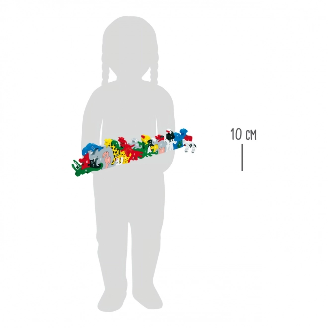 Drewniane puzzle zwierzęta z literami i cyframi