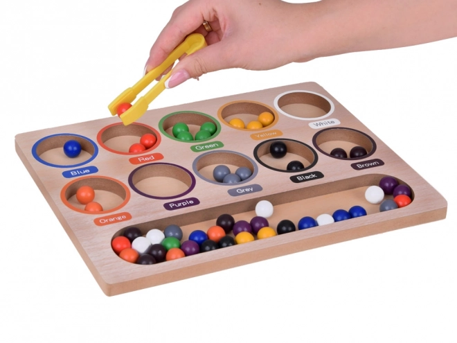 Drewniana edukacyjna mozaika Montessori - kolorowe kuleczki i sorter
