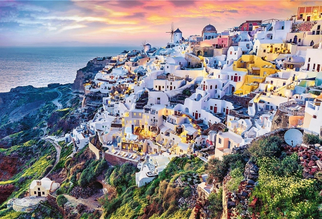 Trefl Zestaw 2w1 Puzzle Piękna Wyspa Santorini Grecja 1500 Elementów z Klejem