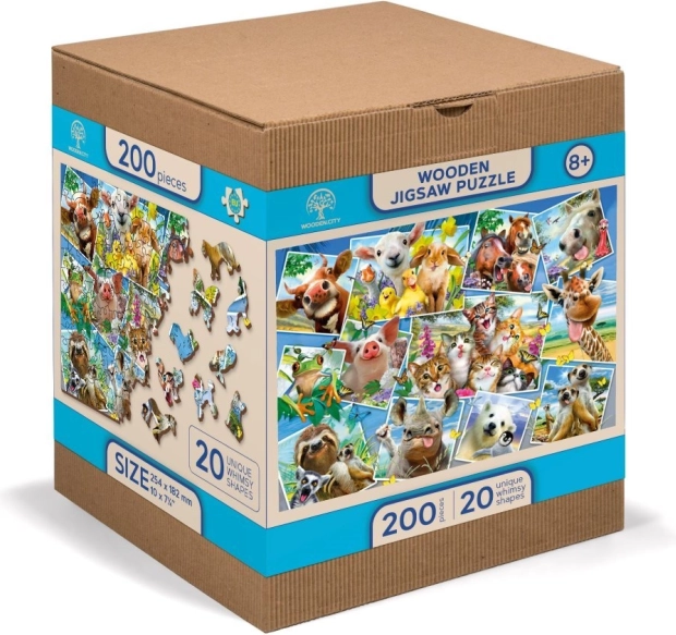 Drewniane puzzle 2w1 Zwierzęce pocztówki WOODEN CITY, 505 elementów