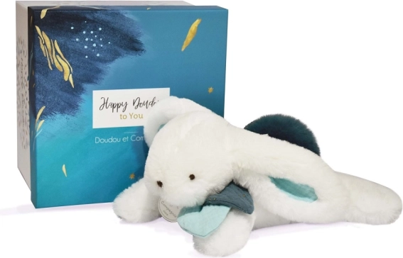Zestaw prezentowy DOUDOU – pluszowy króliczek z granatową pomponiką 25 cm